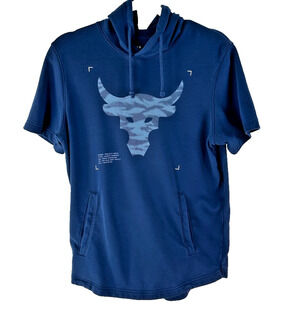 Under Armour Project Rock Hoodie Mens Small Blue Short Sleeve Pullover Camo